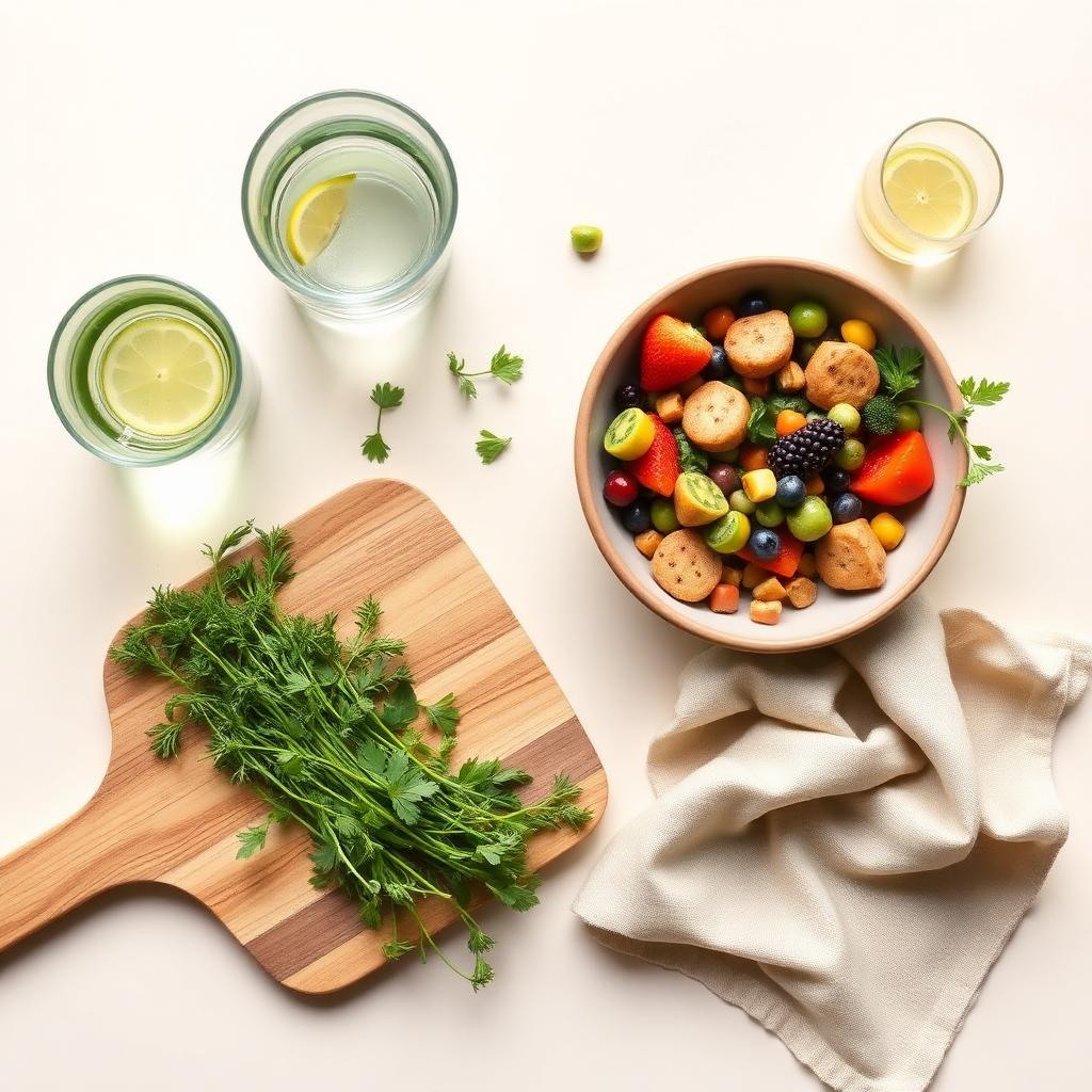 A nourishing spread of fresh whole foods and herbs
